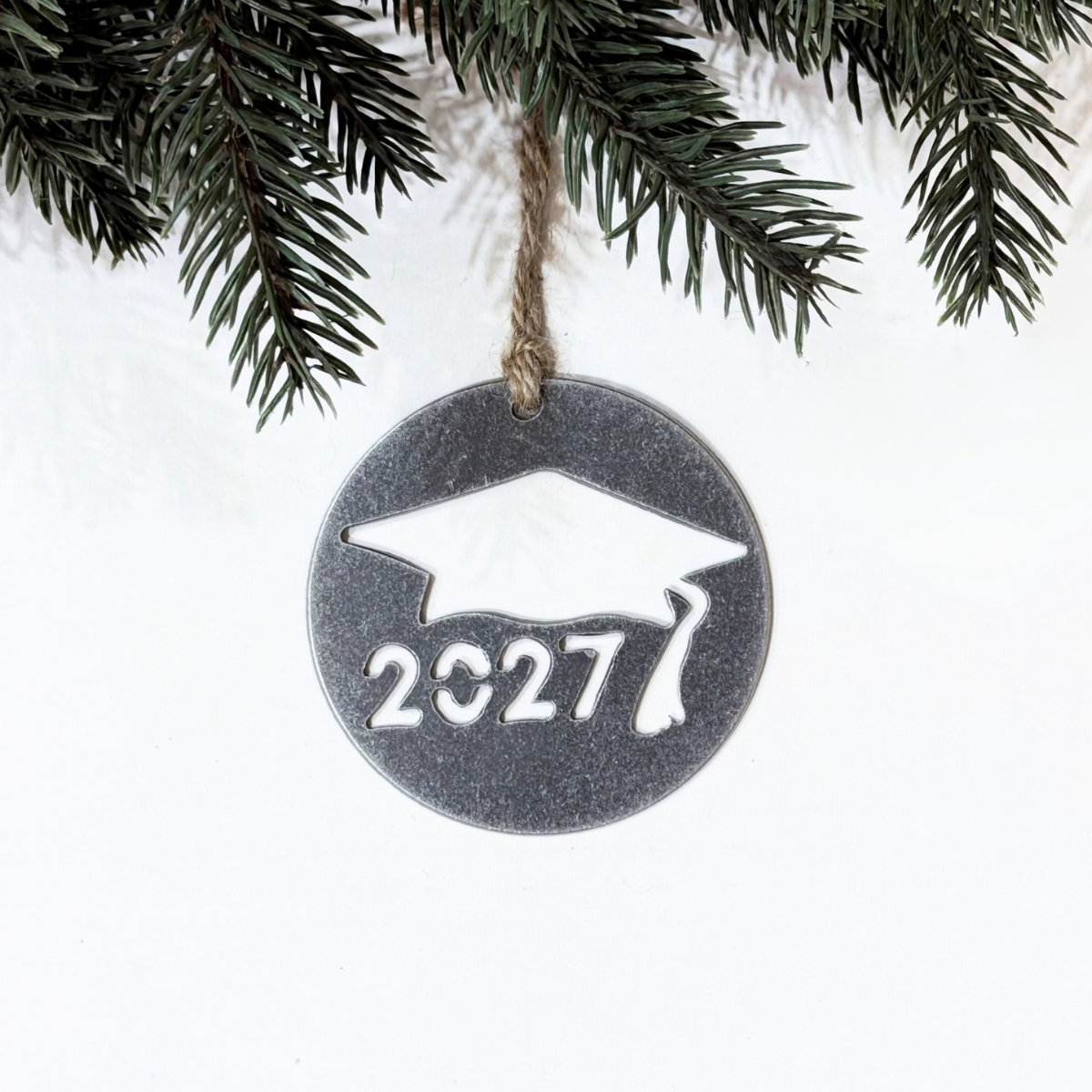 Graduation cap Christmas ornament made from recycled steel