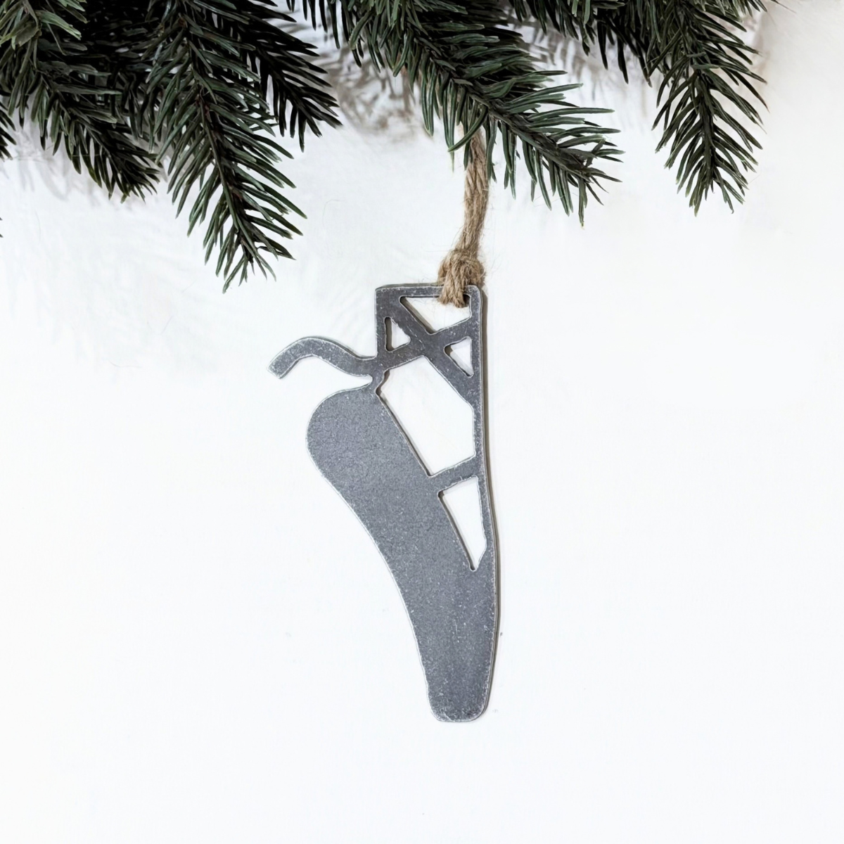 Ballet slipper Christmas ornament for dancers made from recycled steel