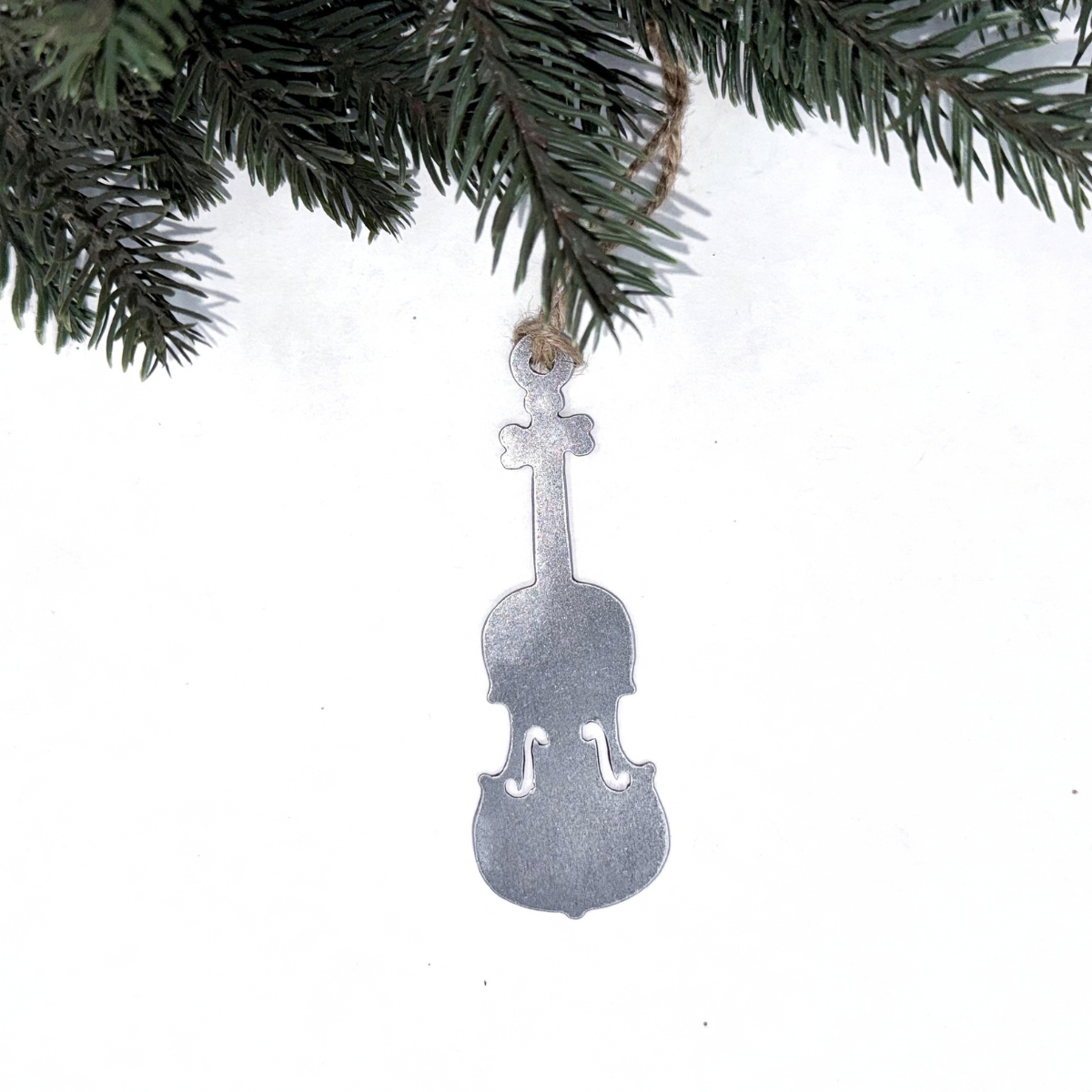 Violin Christmas ornament made from recycled steel