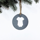 Baby onesie Christmas ornament made from recycled steel