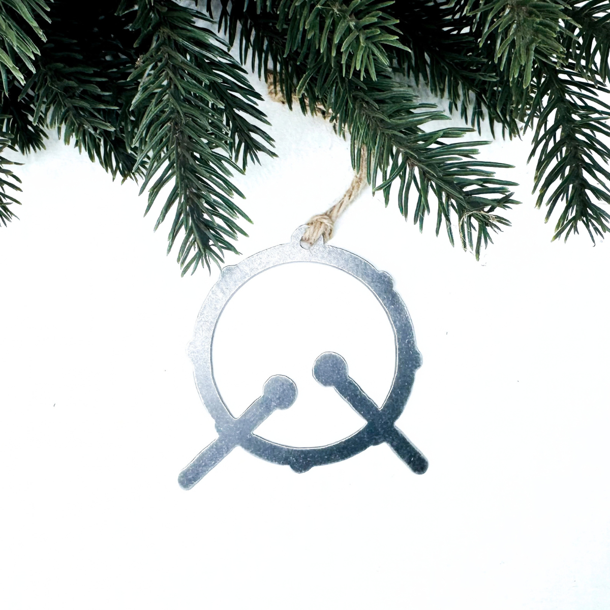 Drum Christmas ornament for drummers made from recycled steel