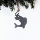 Fishing Christmas ornament made from recycled steel