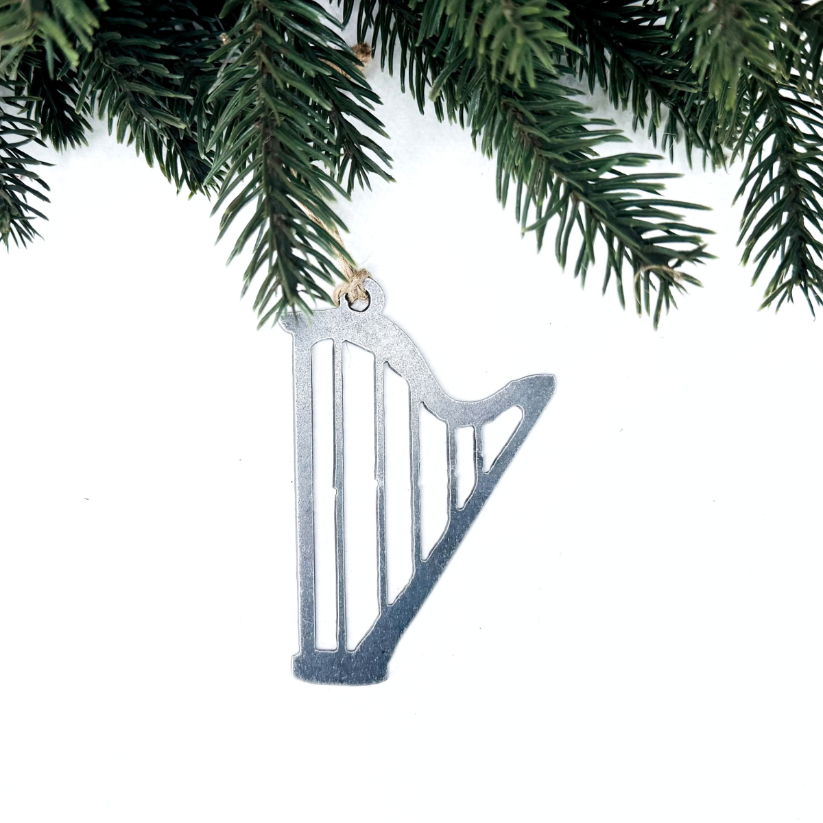 Harp Christmas ornament for harpists made from recycled steel