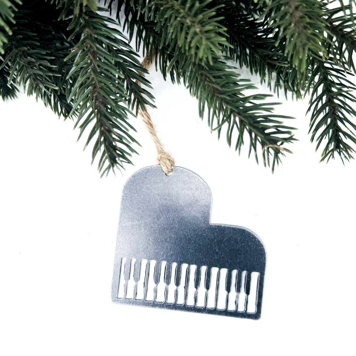 Piano Christmas ornament for pianists made from recycled steel