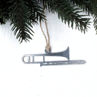Trombone Christmas ornament made from recycled steel